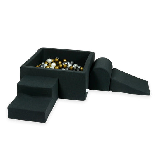 Ensemble de jeu en mousse avec piscine carrée 90x90x40 graphite avec balles 400 pcs (vieil or, graphite métallisé, perle)