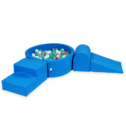 Ensemble de jeu en mousse avec piscine ronde 90x30 bleue avec balles 200 pièces (turquoise, blanc, gris)