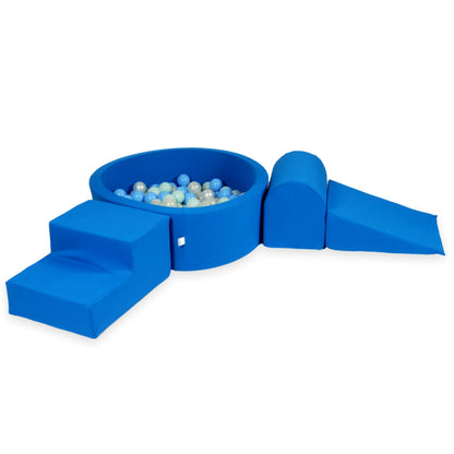 Ensemble de jeu en mousse avec piscine ronde 90x30 bleue avec balles 200 pièces (bleu clair, menthe clair, perle, effet sirène)