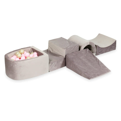 Ensemble de jeu en mousse avec pont et micro piscine velours lila avec balles 100 pièces (or clair, rose clair)