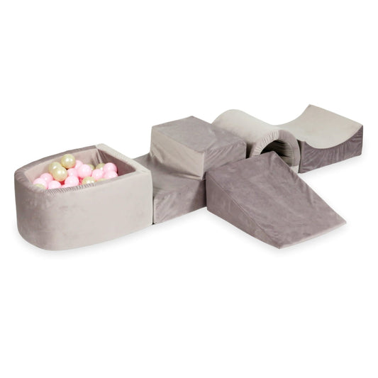 Ensemble de jeu en mousse avec pont et micro piscine velours lila avec balles 100 pièces (or clair, rose clair)