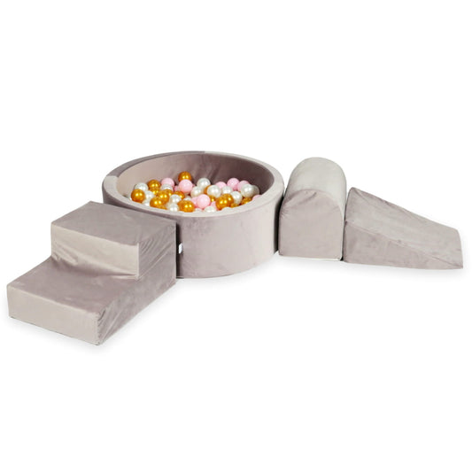 Ensemble de jeu en mousse avec piscine ronde 90x30 velours lila avec balles 200 pcs (or, rose clair, perle)