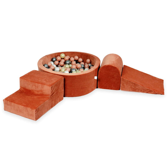 Ensemble de jeu en mousse avec piscine ronde 90x30 velours doux canyon argile avec balles 200 pièces (or clair, or rose, argent, perle)