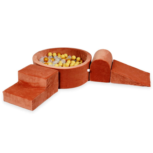 Ensemble de jeu en mousse avec piscine ronde 90x30 velours doux canyon argile avec balles 200 pièces (beige, or, transparent)