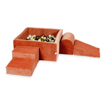 Ensemble de jeu en mousse avec piscine carrée 90x90x40 en terre battue de canyon douce en velours avec balles 400 pièces (vieil or, effet sirène, or clair)