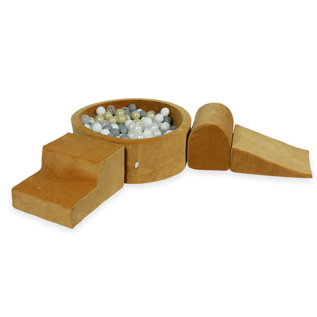Ensemble de jeu en mousse avec piscine ronde 90x30 velours doux carmel avec balles 200 pcs (transparent, avec, perle, gris, or clair)