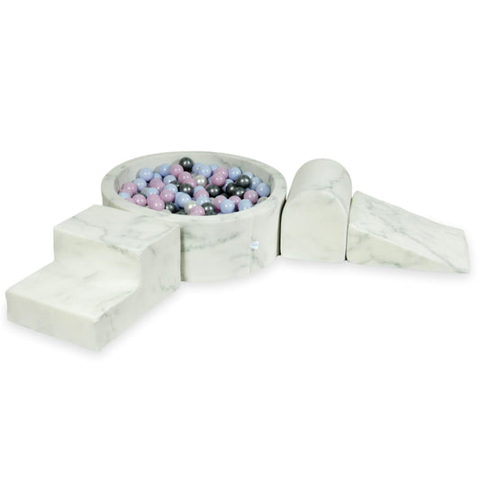 Ensemble de jeu en mousse avec piscine ronde 90x30 marbre avec boules 200 pcs (perle bleu clair, perle rose, perle, argent)