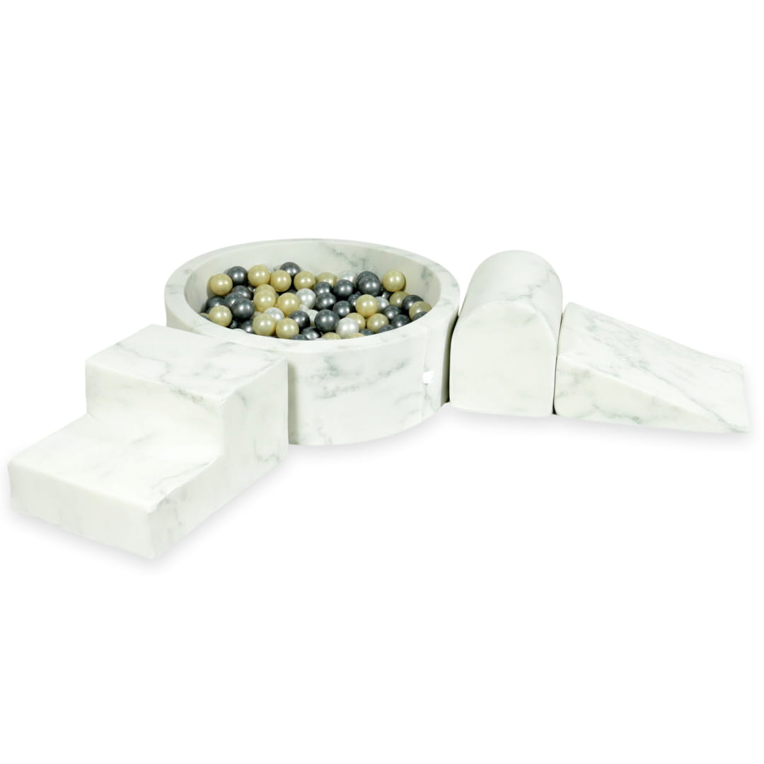 Ensemble de jeu en mousse avec piscine ronde 90x30 marbre avec boules 200 pièces (or clair, perle, argent)