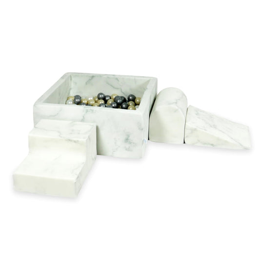 Ensemble de jeu en mousse avec piscine carrée 90x90x40 marbre avec boules 400 pièces (or clair, perle, argent)