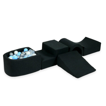 Ensemble de jeu en mousse avec pont et micro-piscine graphite avec balles 100 pièces (argent, bleu clair, perle, transparent)