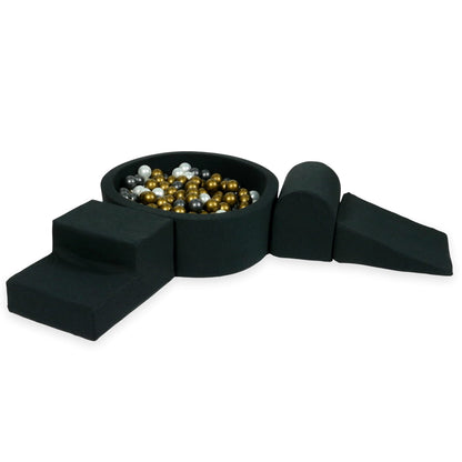Ensemble de jeu en mousse avec piscine ronde 90x30 graphite avec balles 200 pcs (vieil or, graphite métallisé, perle)