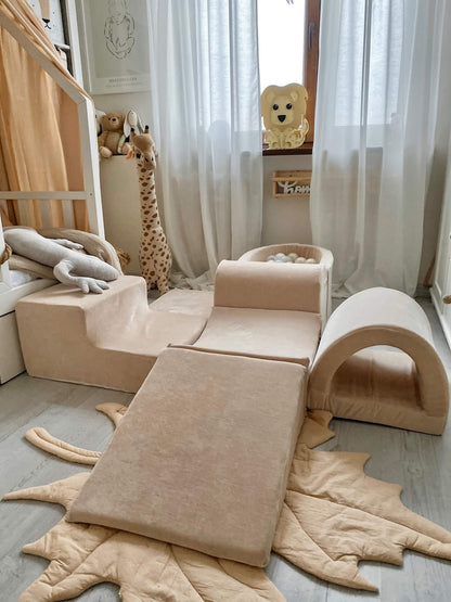 Aire de jeu en mousse avec micro piscine velours beige doux avec balles 100 pièces (or rose, or clair, perle)