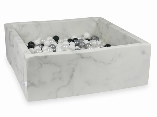 Piscine à Balles 110x110x40 marbre avec boules 600pcs (transparent, blanc, perle, rose bébé, or rose)