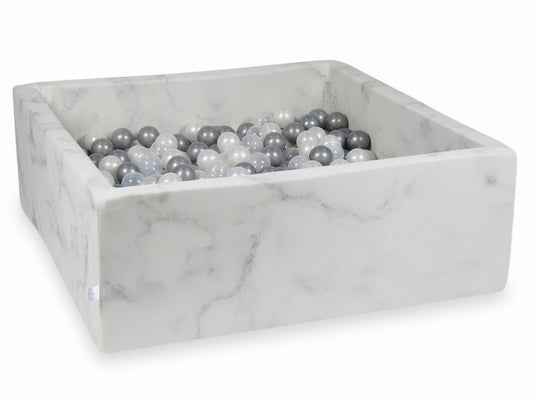 Piscine à Balles 110x110x40 marbre avec boules 600pcs (perle, transparent, argent)