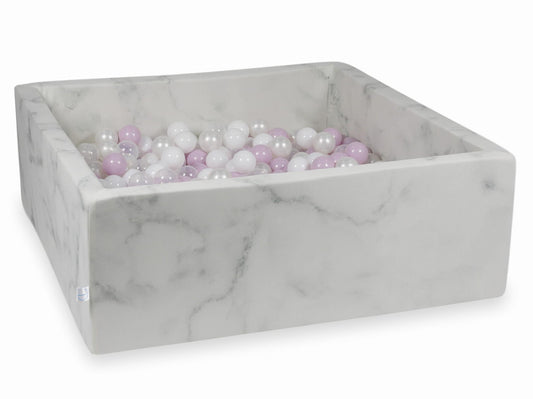 Piscine à Balles 110x110x40 marbre avec boules 600pcs (perle rose layette, blanc, transparent, perle)