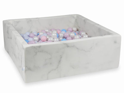 Piscine à balles 110x110x40 marbre avec boules 600pcs (rose bébé, rose bébé perle, bébé bleu perle, bébé bleu, perle)