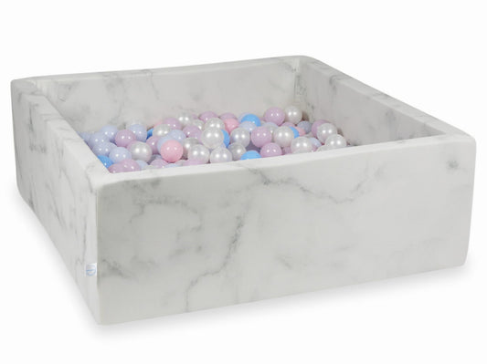 Piscine à balles 110x110x40 marbre avec boules 600pcs (rose bébé, rose bébé perle, bébé bleu perle, bébé bleu, perle)