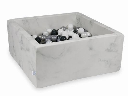 Piscine à Balles 90x90x40 marbre avec boules 400pcs (blanc, perle, argent, graphite)