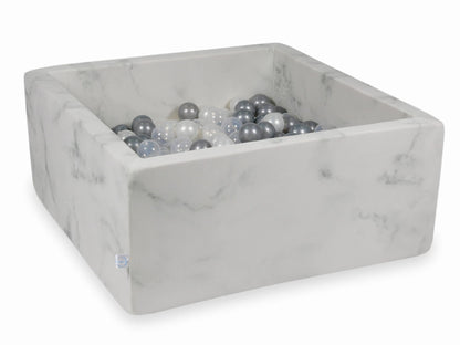 Piscine à Balles 90x90x40 marbre avec boules 400pcs (perle, transparent, argent)
