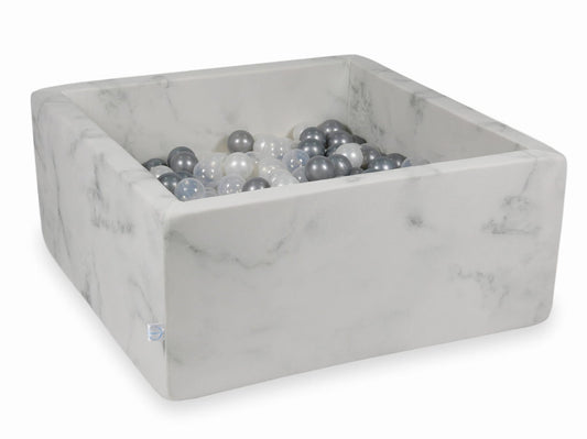 Piscine à Balles 90x90x40 marbre avec boules 400pcs (perle, transparent, argent)