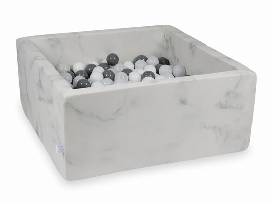 Piscine à Balles 90x90x40 marbre avec boules 400pcs (blanc, gris, blanc laineux)