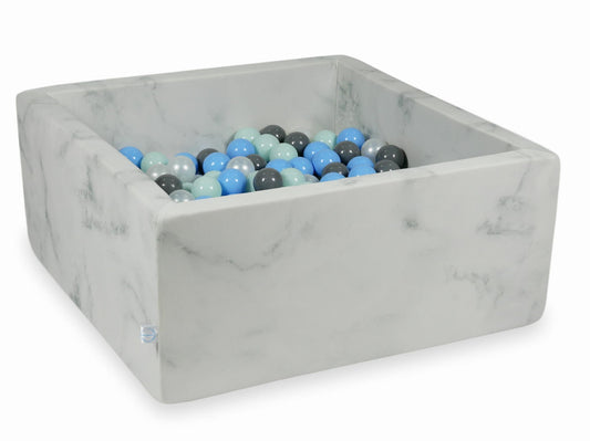 Piscine à Balles 90x90x40 marbre avec boules 400pcs (menthe clair, bleu bébé, gris, perle)