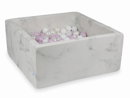 Piscine à Balles 90x90x40 marbre avec boules 400pcs (perle rose layette, blanc, transparent, perle)