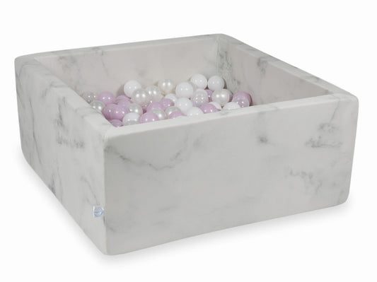 Piscine à Balles 90x90x40 marbre avec boules 400pcs (perle rose layette, blanc, transparent, perle)