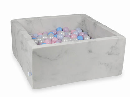 Piscine à Balles 90x90x40 marbre avec boules 400pcs (rose bébé, perle rose bébé, perle bleu bébé, bleu bébé, perle)