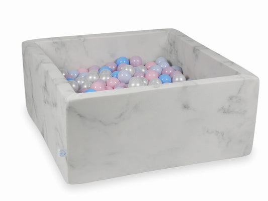 Piscine à Balles 90x90x40 marbre avec boules 400pcs (rose bébé, perle rose bébé, perle bleu bébé, bleu bébé, perle)