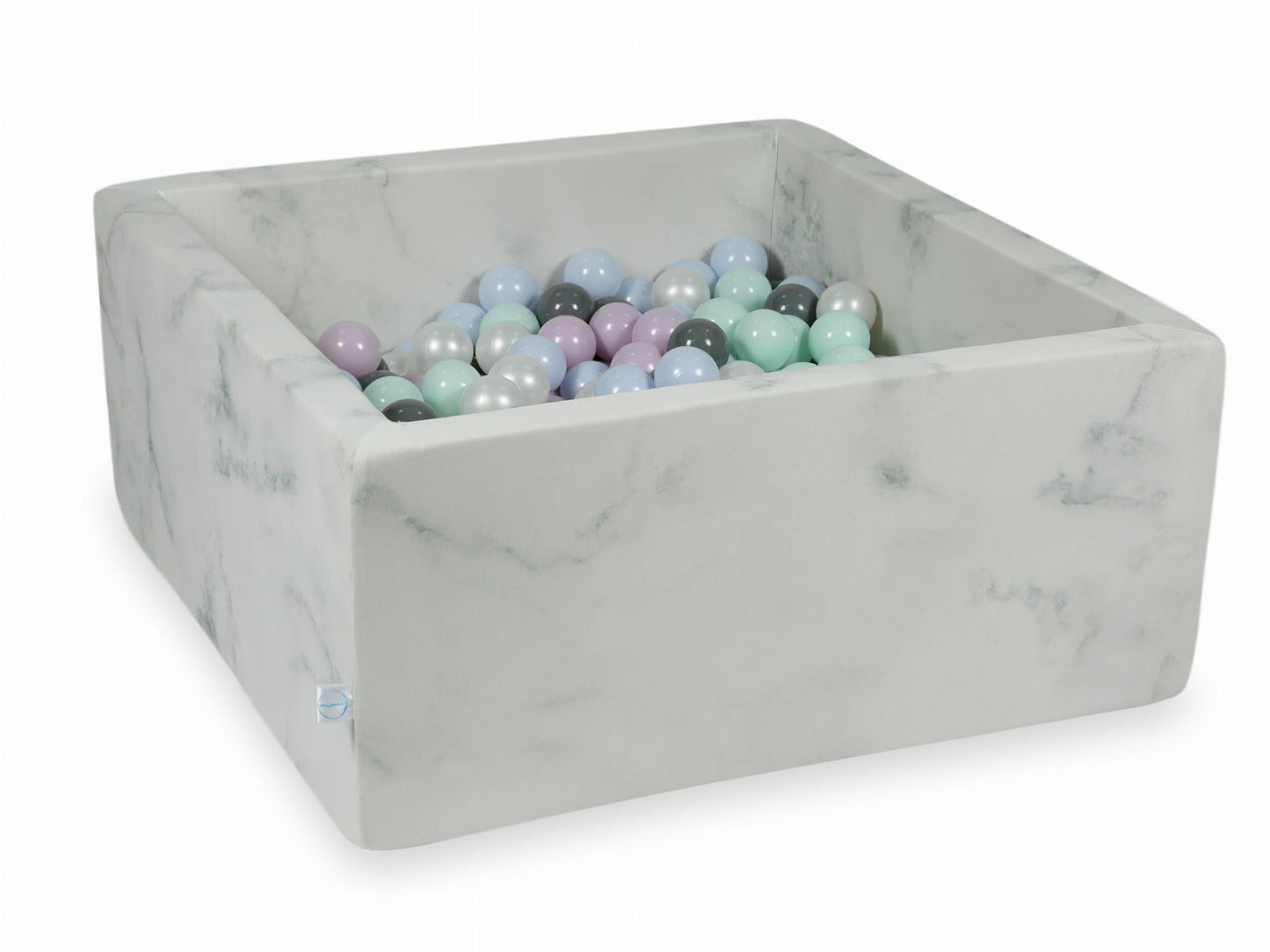 Piscine à Balles 90x90x40 marbre avec boules 400pcs (menthe clair, perle rose bébé, perle bleu bébé, perle, gris)