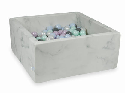 Piscine à Balles 90x90x40 marbre avec boules 400pcs (menthe clair, perle rose bébé, perle bleu bébé, perle, gris)
