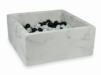Piscine à Balles 90x90x40 marbre avec boules 400pcs (noir, blanc laineux)