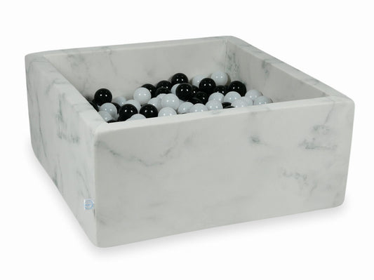 Piscine à Balles 90x90x40 marbre avec boules 400pcs (noir, blanc laineux)