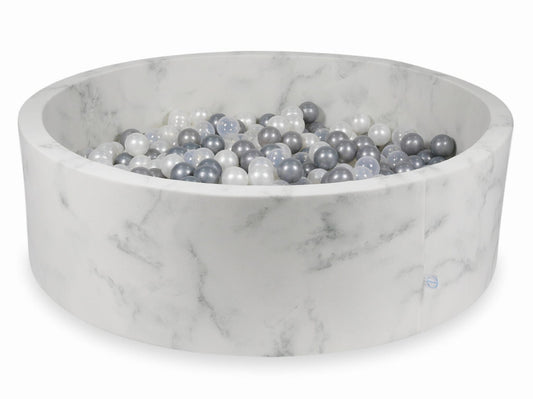 Piscine à Balles 130x40 marbre avec boules 700pcs (perle, transparent, argent)