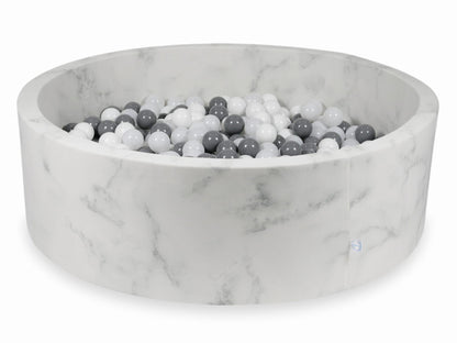 Piscine à Balles 130x40 marbre avec boules 700pcs (blanc, gris, blanc laineux)