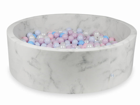 Piscine à balles 130x40 marbre avec boules 700pcs (rose bébé, rose bébé perle, bébé bleu perle, bébé bleu, perle)