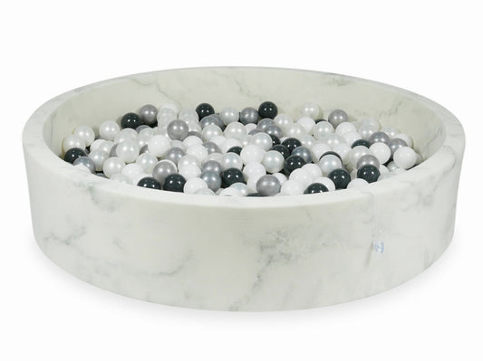 Piscine à Balles 130x30 marbre avec boules 600pcs (blanc, perle, argent, graphite)