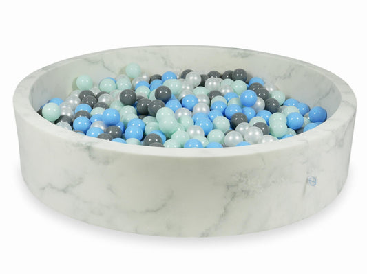 Piscine à Balles 130x30 marbre avec boules 600pcs (menthe clair, bleu bébé, gris, perle)
