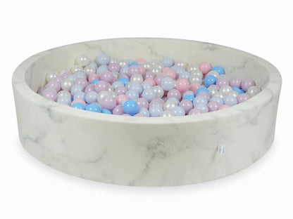 Piscine à balles 130x30 marbre avec boules 600pcs (rose bébé, rose bébé perle, bébé bleu perle, bébé bleu, perle)