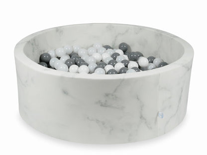 Piscine à Balles 110x40 marbre avec boules 500pcs (blanc, gris, blanc laineux)