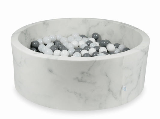 Piscine à Balles 110x40 marbre avec boules 500pcs (blanc, gris, blanc laineux)