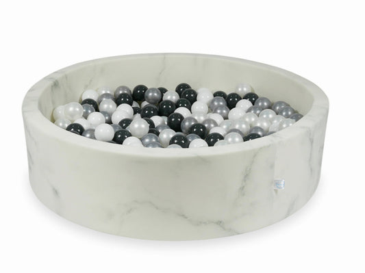 Piscine à Balles 110x30 marbre avec boules 400pcs (blanc, perle, argent, graphite)