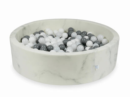 Piscine à Balles 110x30 marbre avec boules 400pcs (blanc, gris, blanc laineux)