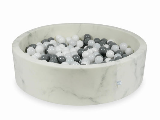 Piscine à Balles 110x30 marbre avec boules 400pcs (blanc, gris, blanc laineux)