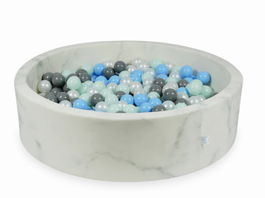 Piscine à Balles 110x30 marbre avec boules 400pcs (menthe clair, bleu bébé, gris, perle)