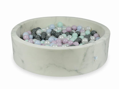 Piscine à balles 110x30 marbre avec boules 400pcs (menthe clair, perle rose bébé, perle bleu bébé, perle, gris)
