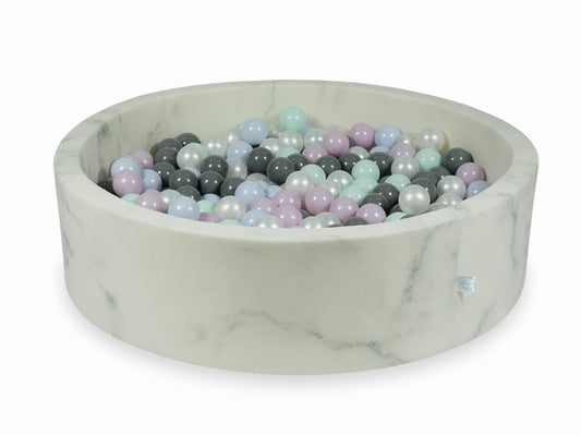 Piscine à balles 110x30 marbre avec boules 400pcs (menthe clair, perle rose bébé, perle bleu bébé, perle, gris)