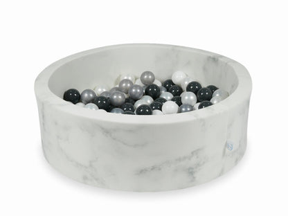 Piscine à Balles 90x30 marbre avec boules 200pcs (blanc, perle, argent, graphite)