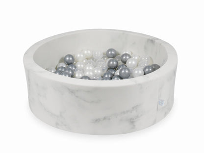 Piscine à Balles 90x30 marbre avec boules 200pcs (perle, transparent, argent)
